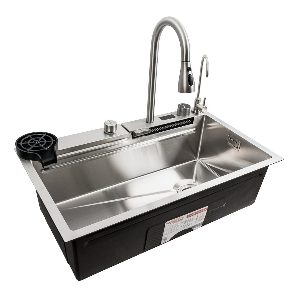 PLATINUM Кухонна мийка 75*45G сатин Platinum Handmade "Водоспад" повна комплектація Київ - фото 2