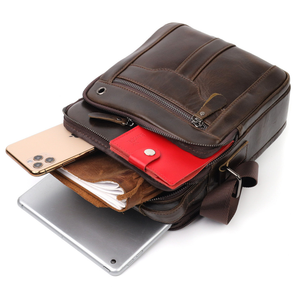 Вертикальна чоловіча сумка Vintage 20825 шкіряна Коричневий Київ - фото 7