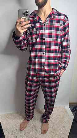 Мужская хлопковая пижама в клетку Красно-белый, M/L Харьков