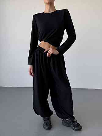 Женский повседневный прогулочный костюм двойка: кофта и брюки турецкая двунить Черный, 42/44 Одесса