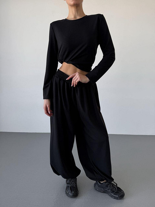 Женский повседневный прогулочный костюм двойка: кофта и брюки турецкая двунить Черный, 42/44 Одесса - изображение 2