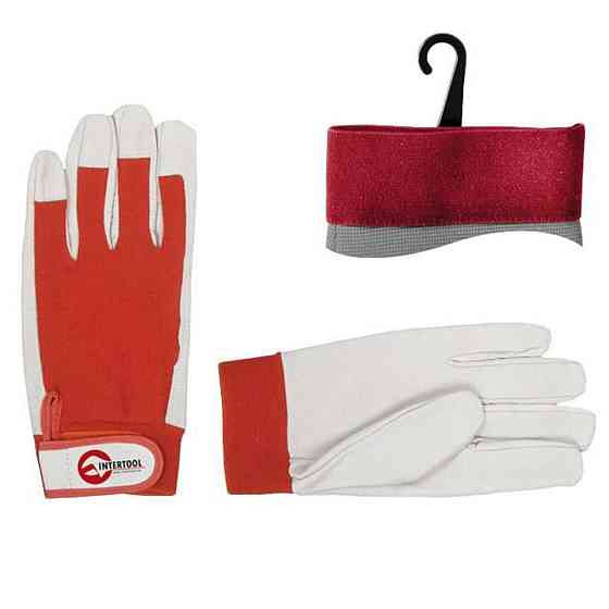 Перчатка комбинированная из кожи и ткани 10 эластичный манжет на липучке Мукачево