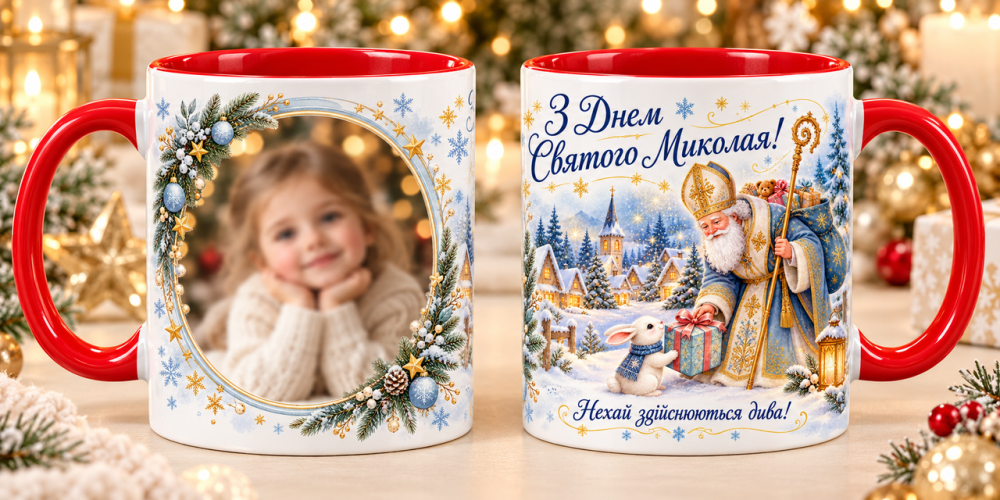 Чашка з фото на День Святого Ніколая — подарунок дитині, керамічний кухоль із персональним фотодруком Червоний Одеса - фото 1