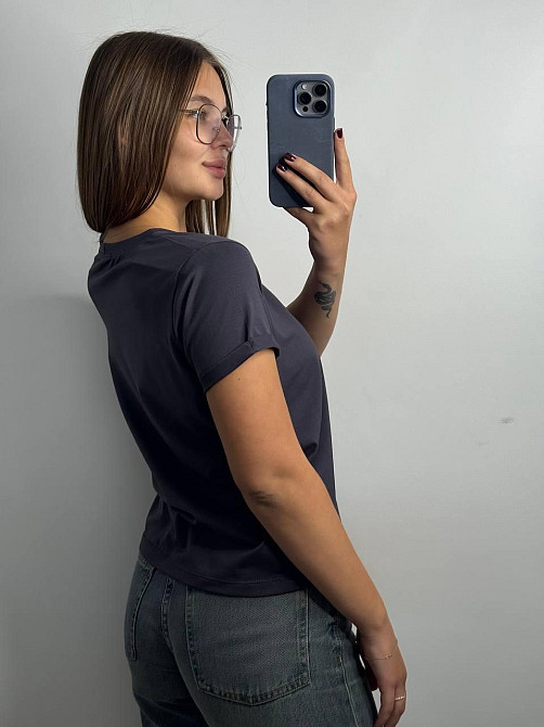 Базовая футболка женская однотонная Темно-cиний XXL Харьков - изображение 3