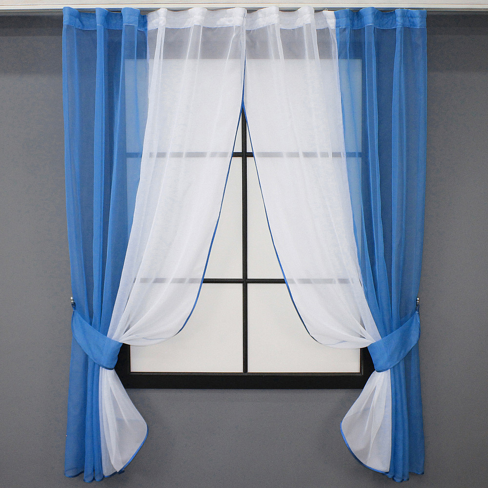 Кухонные шторы VR-Textil № 017к комбинированные с подвязками голубой с белым 265х170 см (50-010) Киев - изображение 1