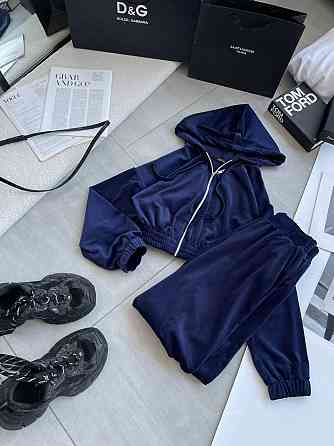 Женский прогулочный оверсайз костюм двойка: кофта и штаны турецкий велюр. Темно-синий Одесса