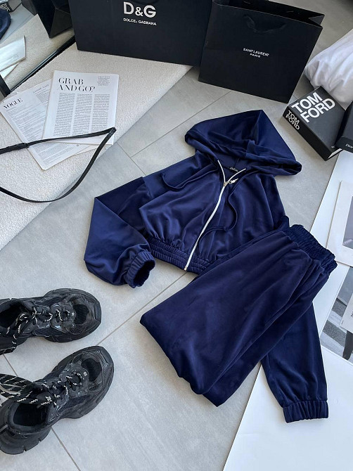 Женский прогулочный оверсайз костюм двойка: кофта и штаны турецкий велюр. Темно-синий Одесса - изображение 3