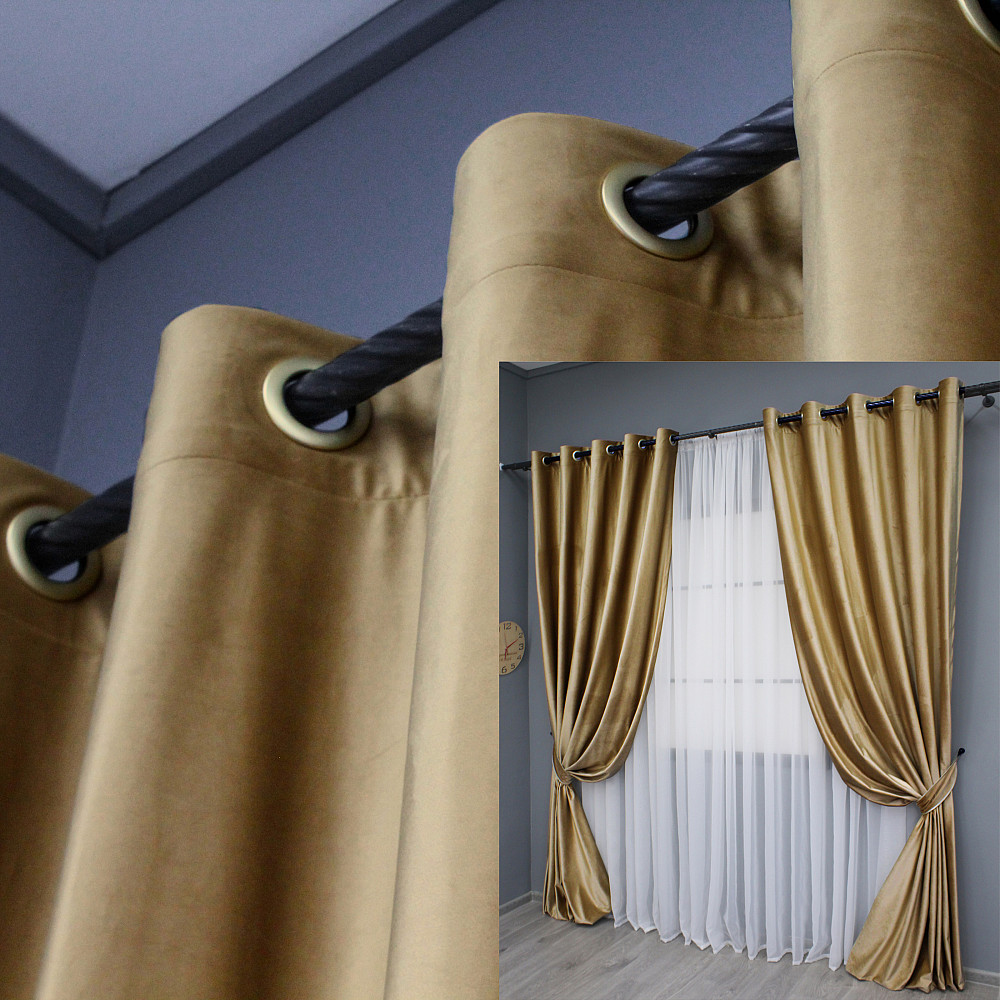 Комплект штор на люверсах VR-Textil Оксамит (бархат) № 1654ш Карамельний 150х280 см 2 шт (37-0230) Київ - фото 1