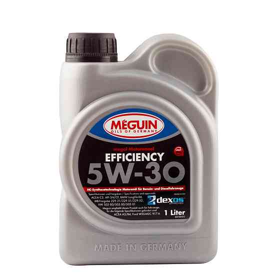 Моторное масло MEGUIN EFFICIENCY SAE 5W-30 1 л — Low SAPS для бензиновых и дизельных двигателей, DPF, ACEA C2/C3, BMW LL-04, MB 22 Ковель