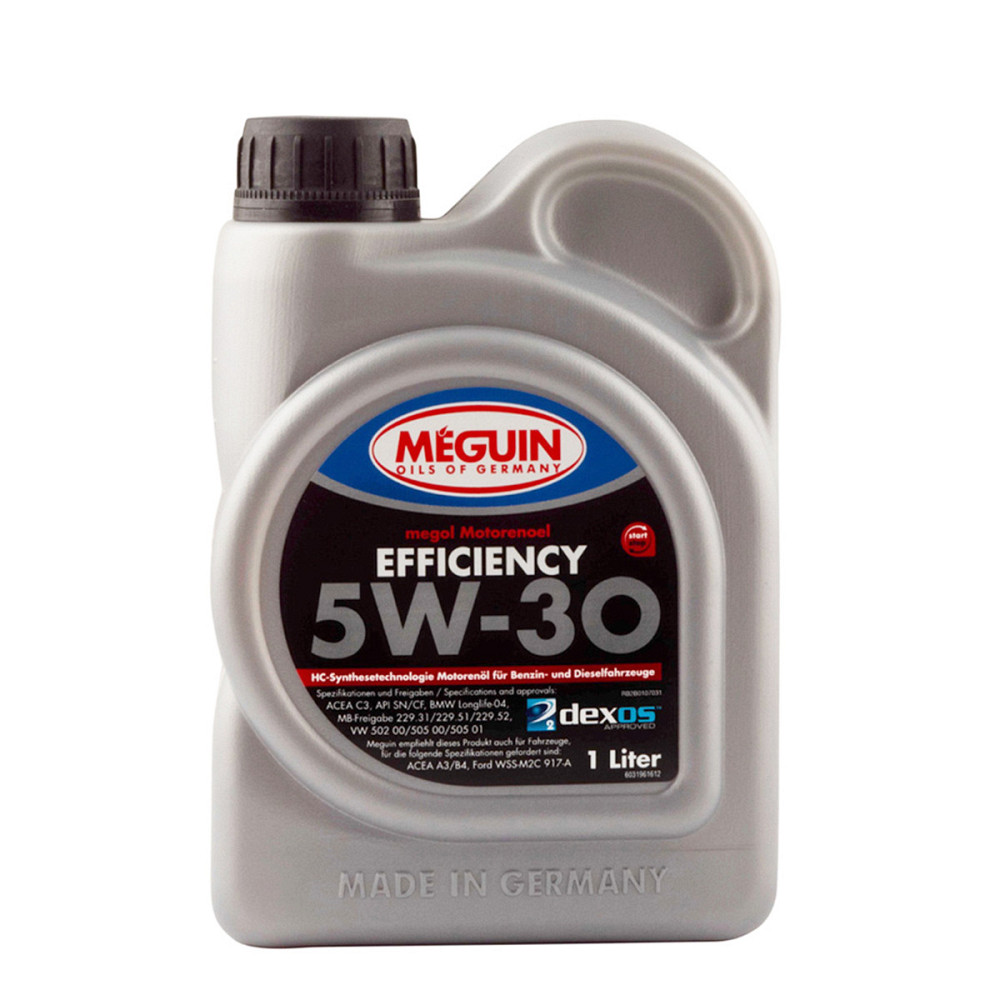 Моторное масло MEGUIN EFFICIENCY SAE 5W-30 1 л — Low SAPS для бензиновых и дизельных двигателей, DPF, ACEA C2/C3, BMW LL-04, MB 22 Ковель - изображение 1
