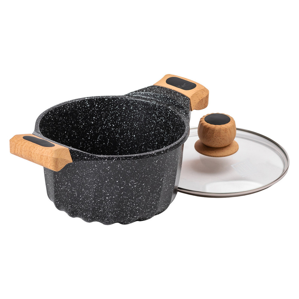 Алюминиевая кастрюля объемом 3 литра с крышкой Ø 20 см Мрамор с антипригарным покрытием MGC черный HP-4-432B Киев - изображение 2