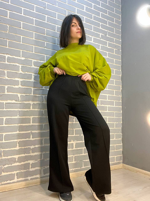 Костюм жіночий MY CITY 3044-8286 світшот широкий оверсайз та брюки палаццо зі стрілкою, зелений, L Київ - фото 13