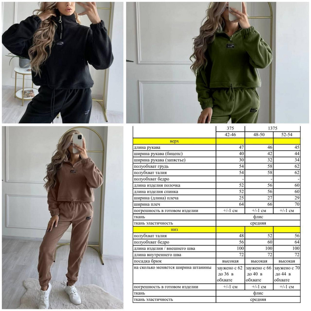 Жіночий теплий прогулянковий костюм: світшот і штани фліс Чорний, 42/46 Одеса - фото 2