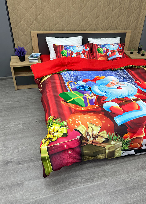 Комплект постільної білизни Фланель, Євро 200х220 з Різдвяним (Новорічним) принтом (88-201) Київ - фото 5