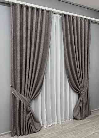 Комплект готових штор VR-Textil Льон ELEMENTA № 1868ш Сірий 130х290см 2 шт (39-0128) Київ