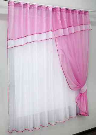 Кухонная занавеска VR-Textil № 018к штора и тюль с ламбрекеном розовый с белым 270х170 см (50-836) Киев