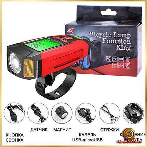 Велофара з велокомп'ютером і сигналом Ліхтар велосипедний з комп'ютером і звуковим сигналом для велосипеда Велосипедна фара Київ