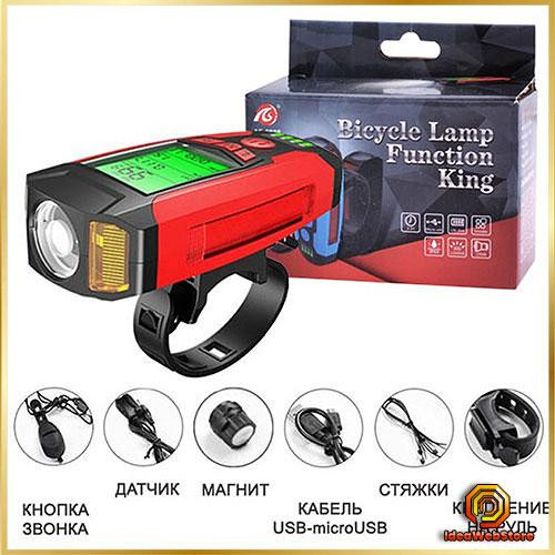 Велофара з велокомп'ютером і сигналом Ліхтар велосипедний з комп'ютером і звуковим сигналом для велосипеда Велосипедна фара Київ - фото 1