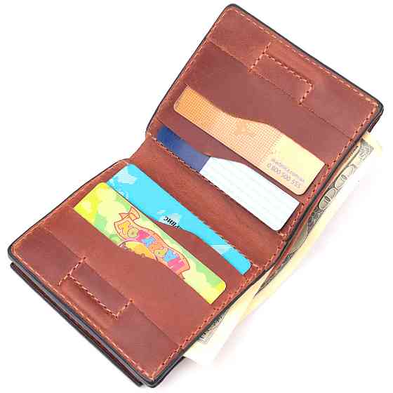 Мужской кошелек из винтажной кожи с монетницей Слава ЗСУ GRANDE PELLE 16756 Светло-коричневый Киев