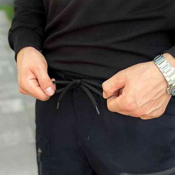 Штани карго чоловічі весняні з кишенями темно-сині Pobedov Papin Brodyaga Київ