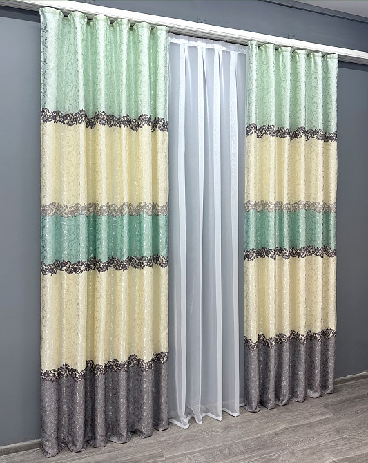 Комплект готових штор VR-Textil Льон № 1022ш Бежевий з бірюзовим 100х270 см 2 шт (31-339) Київ - фото 4