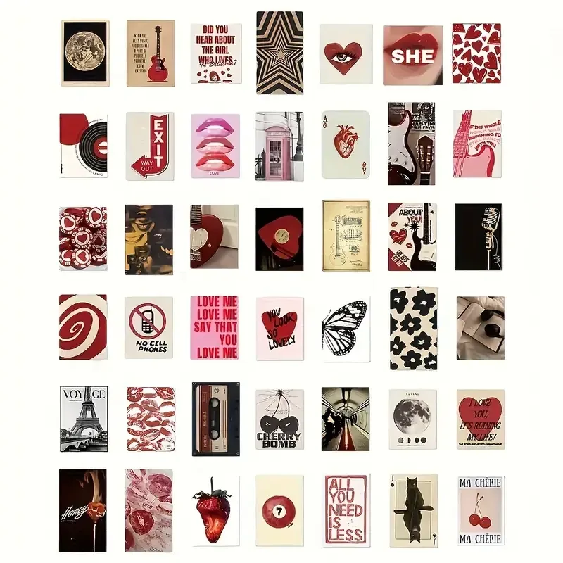 Набір стікерів “Love & Music” – 50 штук, арт і вінтажний стиль, Париж, губи, полуниця Київ - фото 5