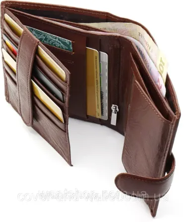 Чоловічий шкіряний гаманець вертикального типу для карток ST Leather Коричневий Київ - фото 7