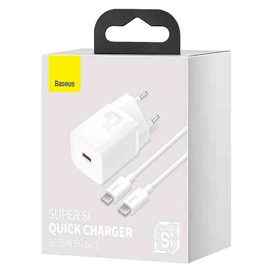 Мережевий зарядний пристрій Baseus Super Si Quick Charger 1C 25W EU Sets, колір білий (With Mini, колір білий Cable Type-C - Одеса