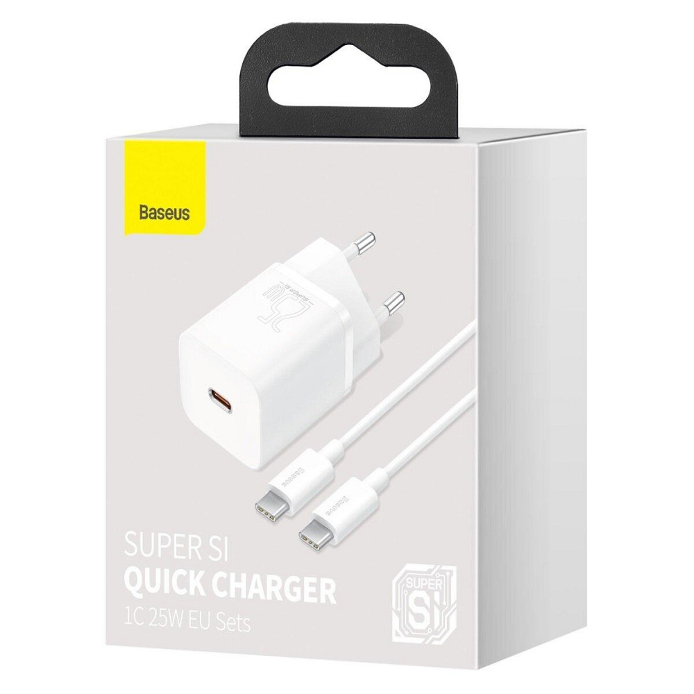 Мережевий зарядний пристрій Baseus Super Si Quick Charger 1C 25W EU Sets, колір білий (With Mini, колір білий Cable Type-C - Одеса - фото 6