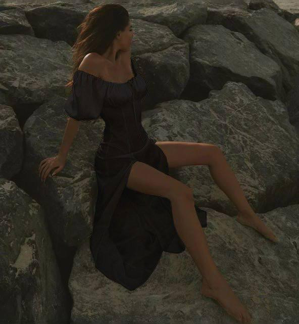 Женское обаятельное романтичное платье с разрезом шелк Черный, 44/46 Одесса - изображение 5