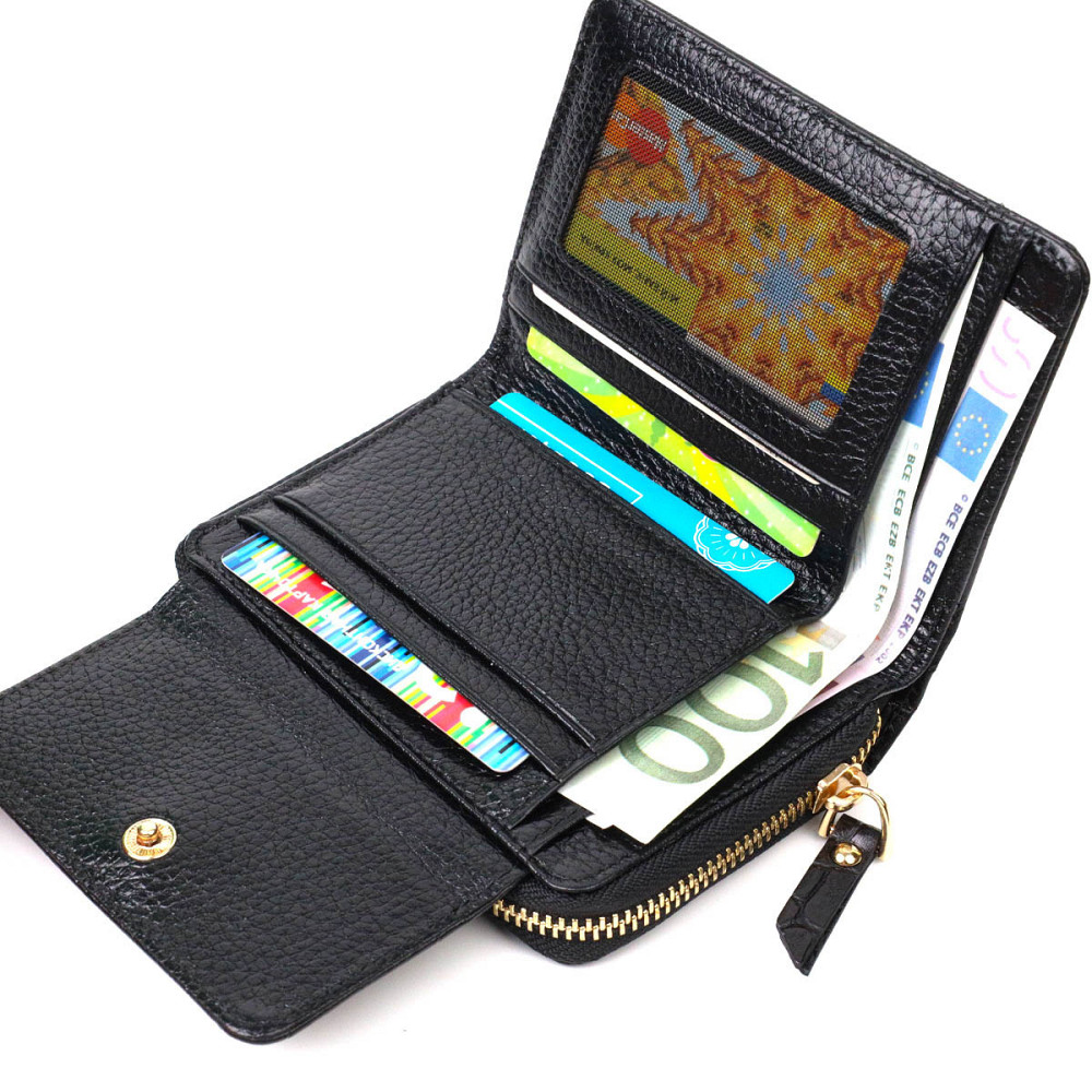 Компактный женский кошелек с вместительной монетницей на молнии из натуральной кожи Tony Bellucci 22014 Черный Киев - изображение 5