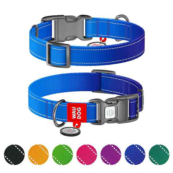 Ошейник для собак нейлоновый WAUDOG Nylon Mono с QR паспортом, светоотражающий, пластиковый фастекс, S, Ш 15 мм, Длинна 25-35 см синий Киев