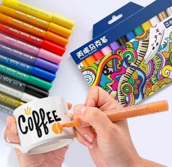 Набір акрилових маркери для малювання на різних поверхнях STA 12 кольорів 2мм, Художній набір Кам'янець-Подільський