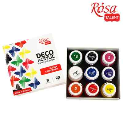 Акриловые краски Rosa для декора глянцевые 9 цв по 20 мл (4823098511144) Винница