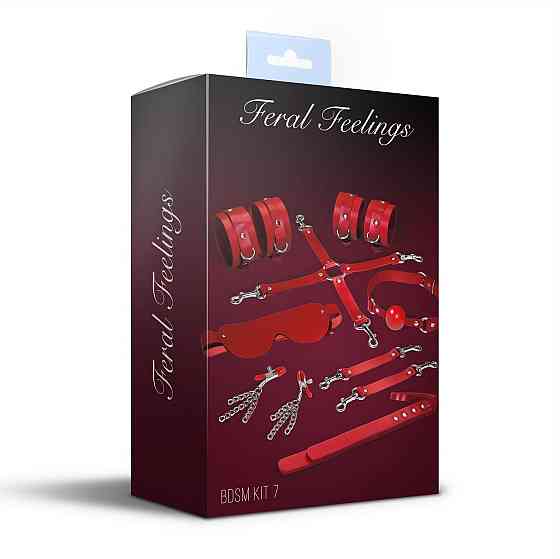 Набір Feral Feelings BDSM Kit 7 Red, наручники, поножі, конектор, маска, падл, кляп, затискачі Sex Aura Київ