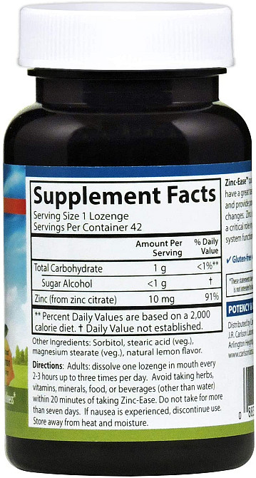 Цинк Carlson Labs Zinc-Ease 42 Lozenges (Lemon) Луцьк - фото 4