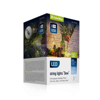 Гирлянда ColorWay Роса LED 50 5 м 8 функций теплый цвет USB (CW-G-50L5NU) Винница