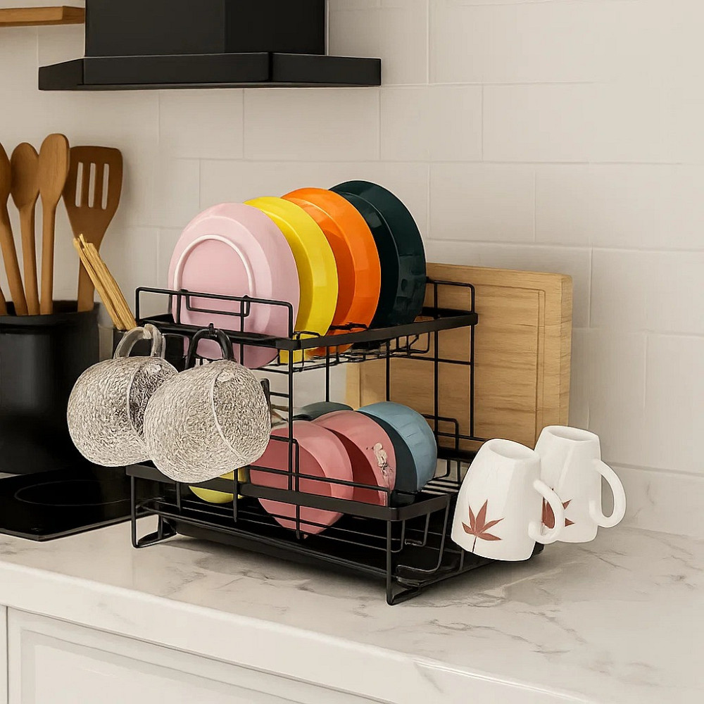 Дворівневий стелаж для сушіння посуду та зберігання кухонних аксесуарів Кам'янець-Подільський - фото 1