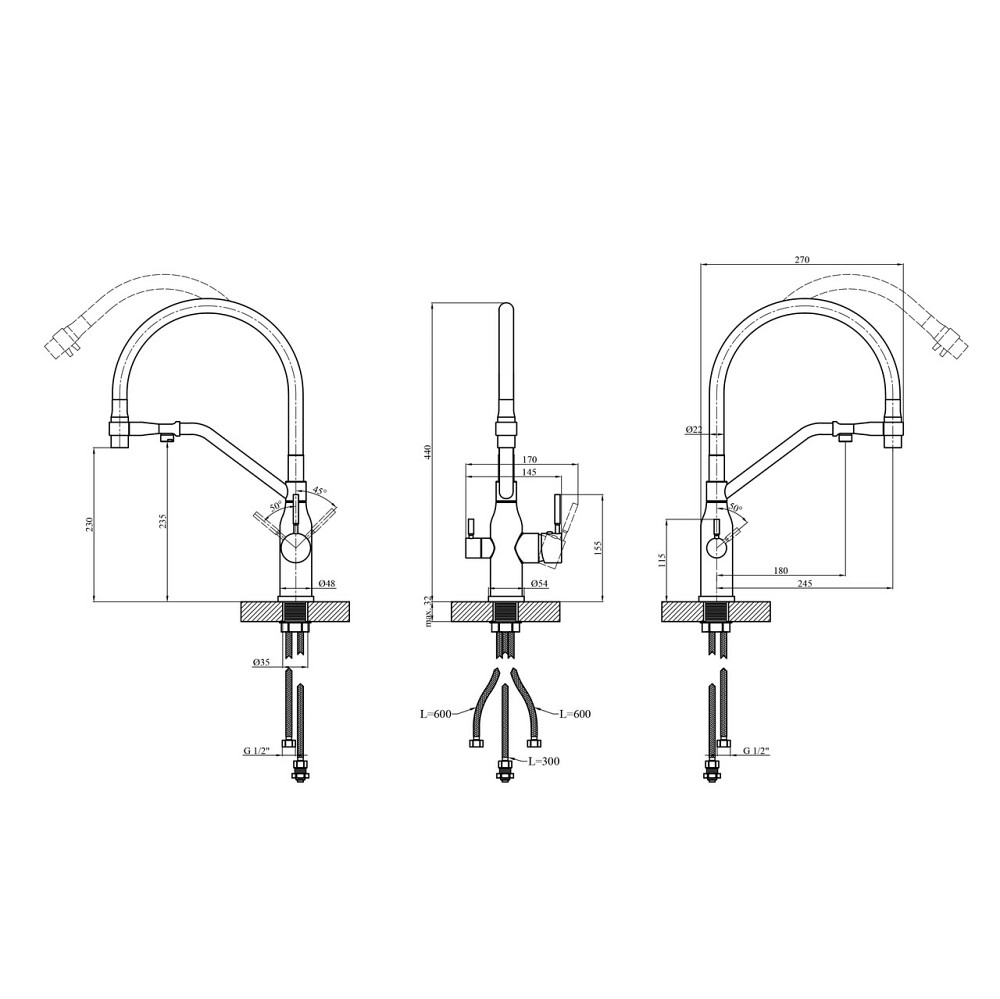 Смеситель для кухни Kroner KRP Kuche - C03816BLK Киев - изображение 2