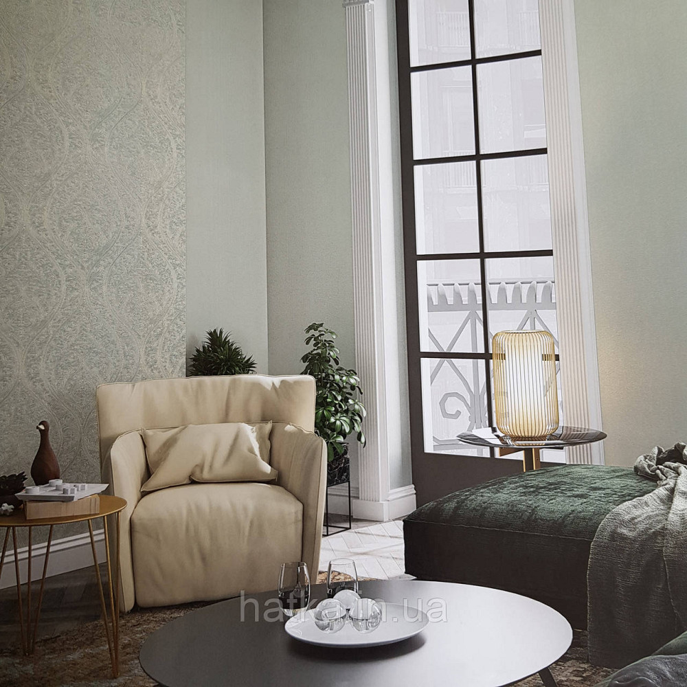 Шпалери метрові вінілові на флізелін Villa Marburg Lombardi вензель великий структурний блакитні на Київ - фото 1