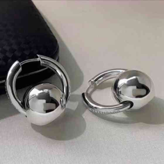 Сережки кільця Balenciaga з кульками сріблення, сережки трансформери, маленькі стильні сережки кільця Одеса