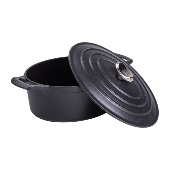 Гусятниця чавунна з кришкою 3 л Ø22 см чорна, каченята казан для тушкування запікання кухонний посуд HP-1-11-BLACK Київ