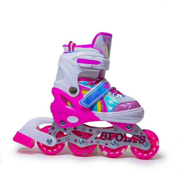 Детские раздвижные ролики Rainbow Scale Sports розовые, размер 29-33. Все колеса светятся Одесса - изображение 4