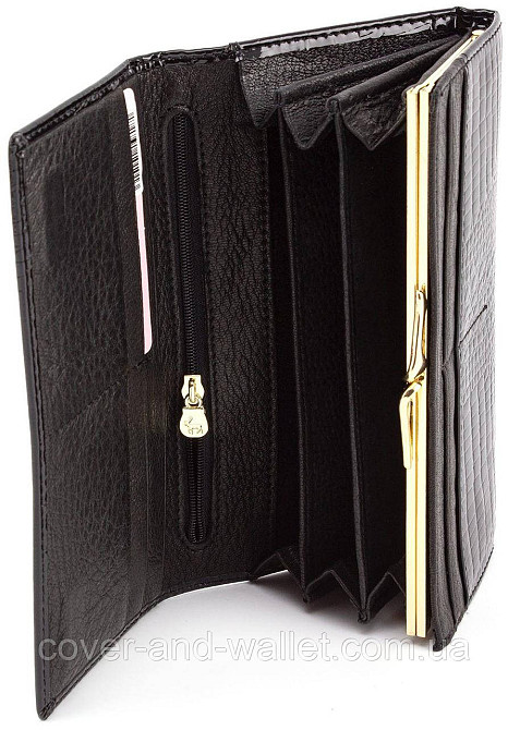 Чорний шкіряний лаковий гаманець з великою монетницьою Marco Coverna MC-403-1010-1 Київ - фото 4