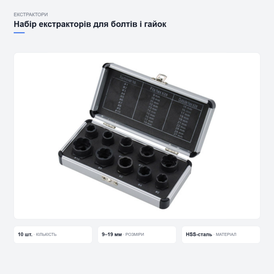 Набір екстракторів для пошкоджених болтів і гайок Київ