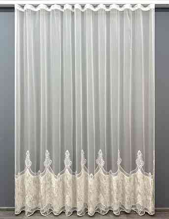 Тюль VR-Textil 1812т Бамбук с вышивкой и бархатом Айвори 300х270 см (40-113) Киев