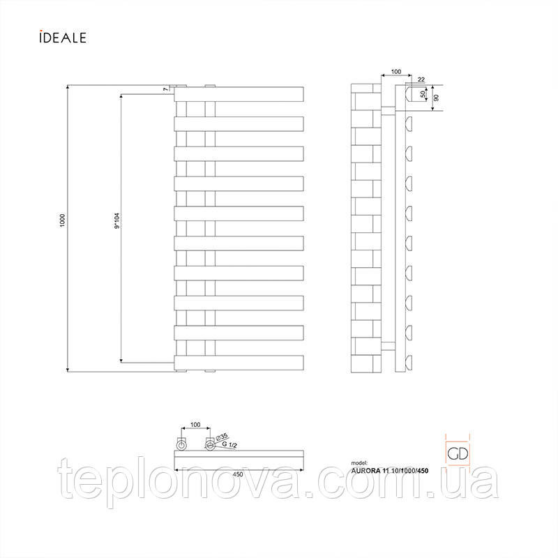 Рушникосушка Ideale чорна Aurora 11 10/1000/450 Чернівці - фото 4