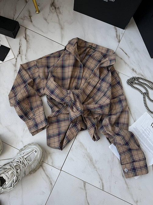 Женская стильная оверсайз рубашка в клетку фланель 100% коттон Мокко Одесса - изображение 3