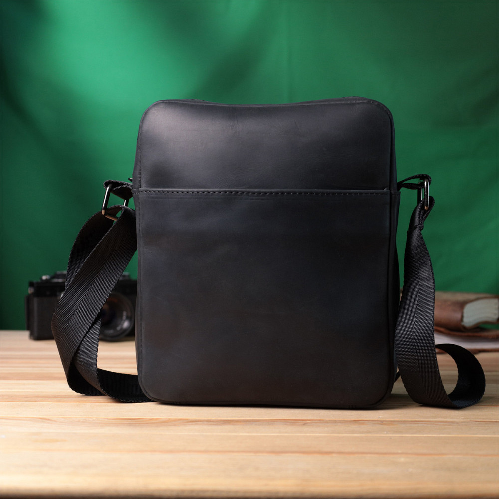 Чоловіча сумка через плече з матової шкіри Shvigel 22848 Чорна Київ - фото 9