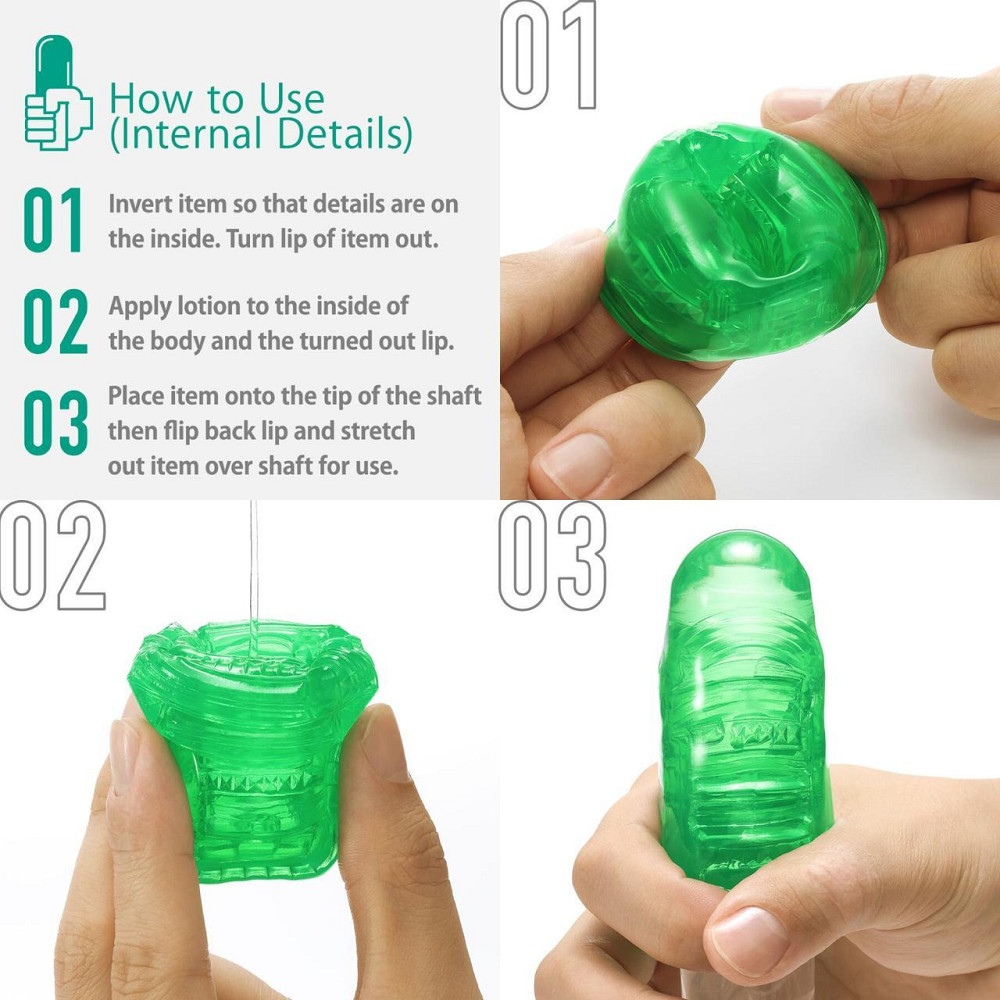 Унісекс-стимулятор Tenga UNI Emerald, зелений, з геометричним рельєфом, лубрикант у комплекті Sex Aura Київ - фото 3